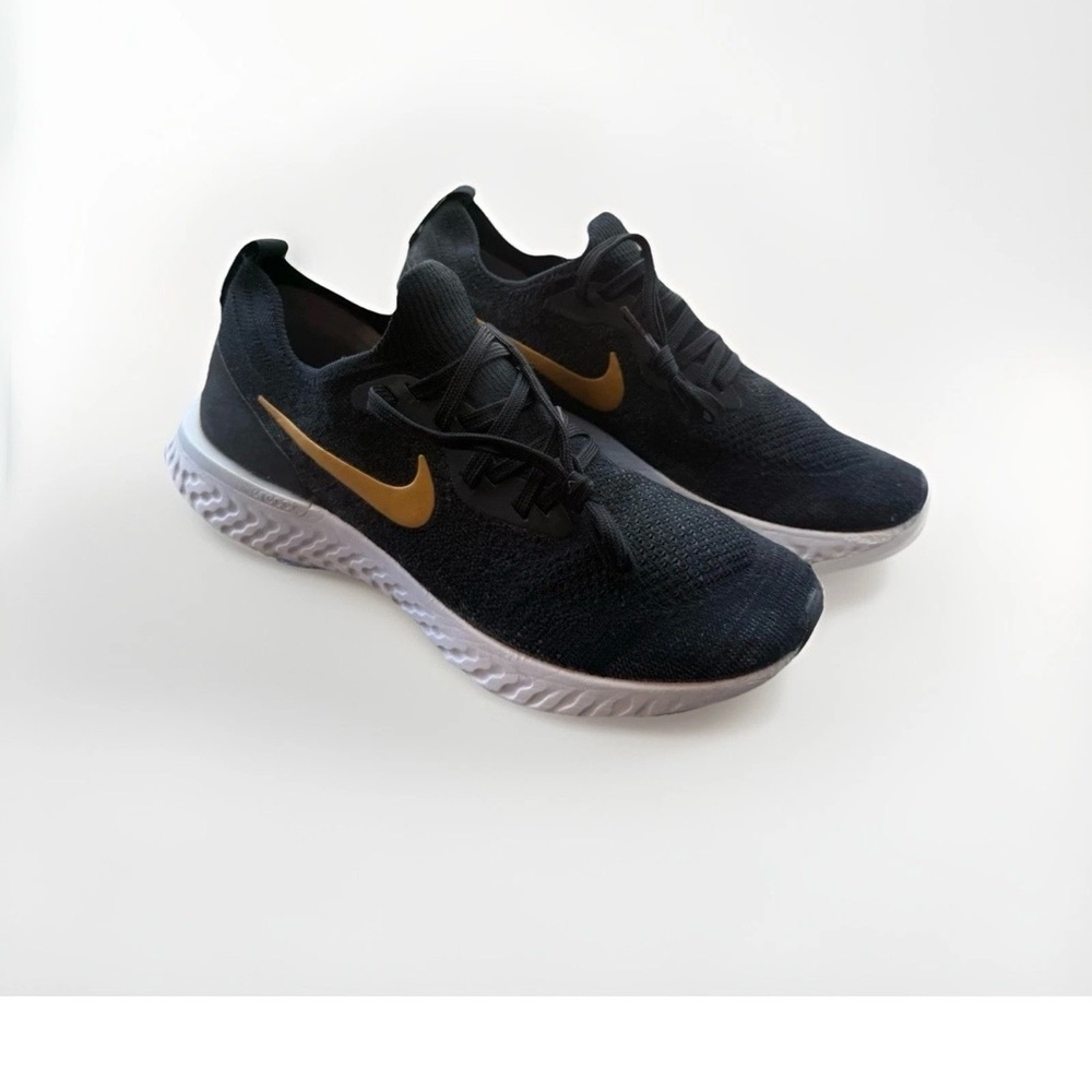 Nike Epic React Women’s Size 8.5 Running Shoes Black Gold Mesh Sneakers VGUC